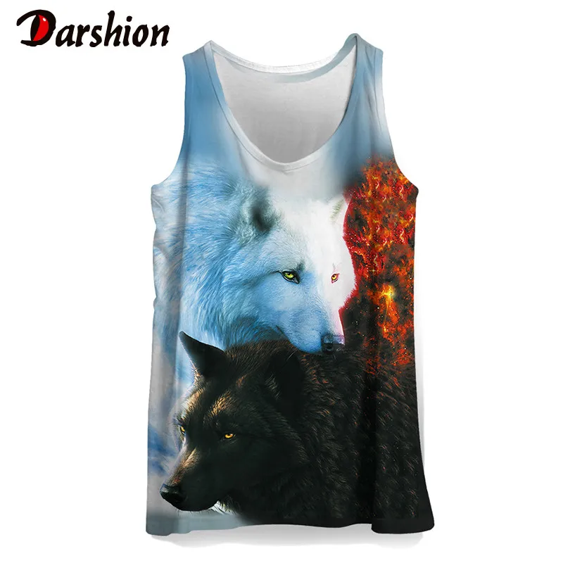 Повседневная мужская майка с 3D рисунком волка пляжная принтом