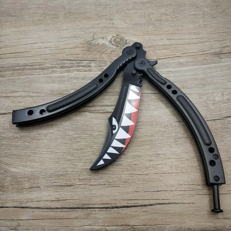 Black shark Дропшиппинг CS GO бабочка в ноже Karambit нож бабочка складной тренировочный нож игровой нож тупое лезвие без края инструмент - Цвет: Black shark