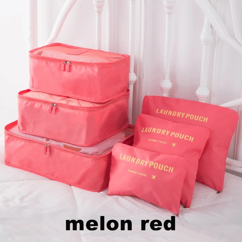 melon red 6 шт./компл. туристические упаковка дорожные органайзеры сетки в мешке Чемодан Органайзер Упаковка куб Организатор для Костюмы N117 - Цвет: melon red