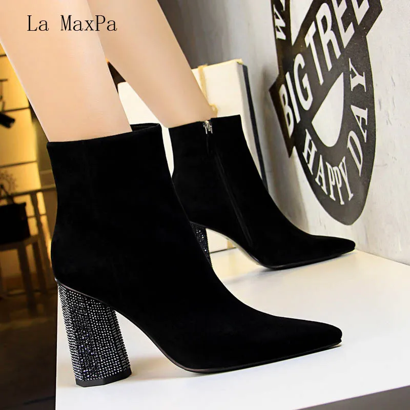 La MaxPa/зимние пикантные элегантные ботинки высокого качества с толстым корнем