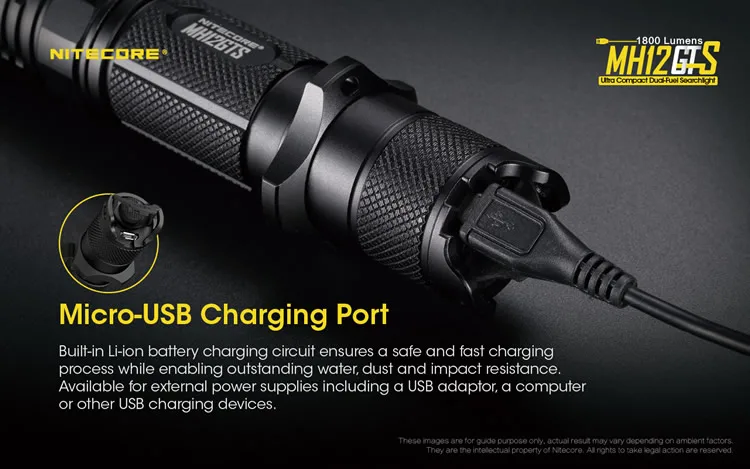 Распродажа NITECORE MH12GTS 1800 LMs USB Перезаряжаемый тактический светодиодный фонарь уличный поисковый фонарь без аккумулятора 18650