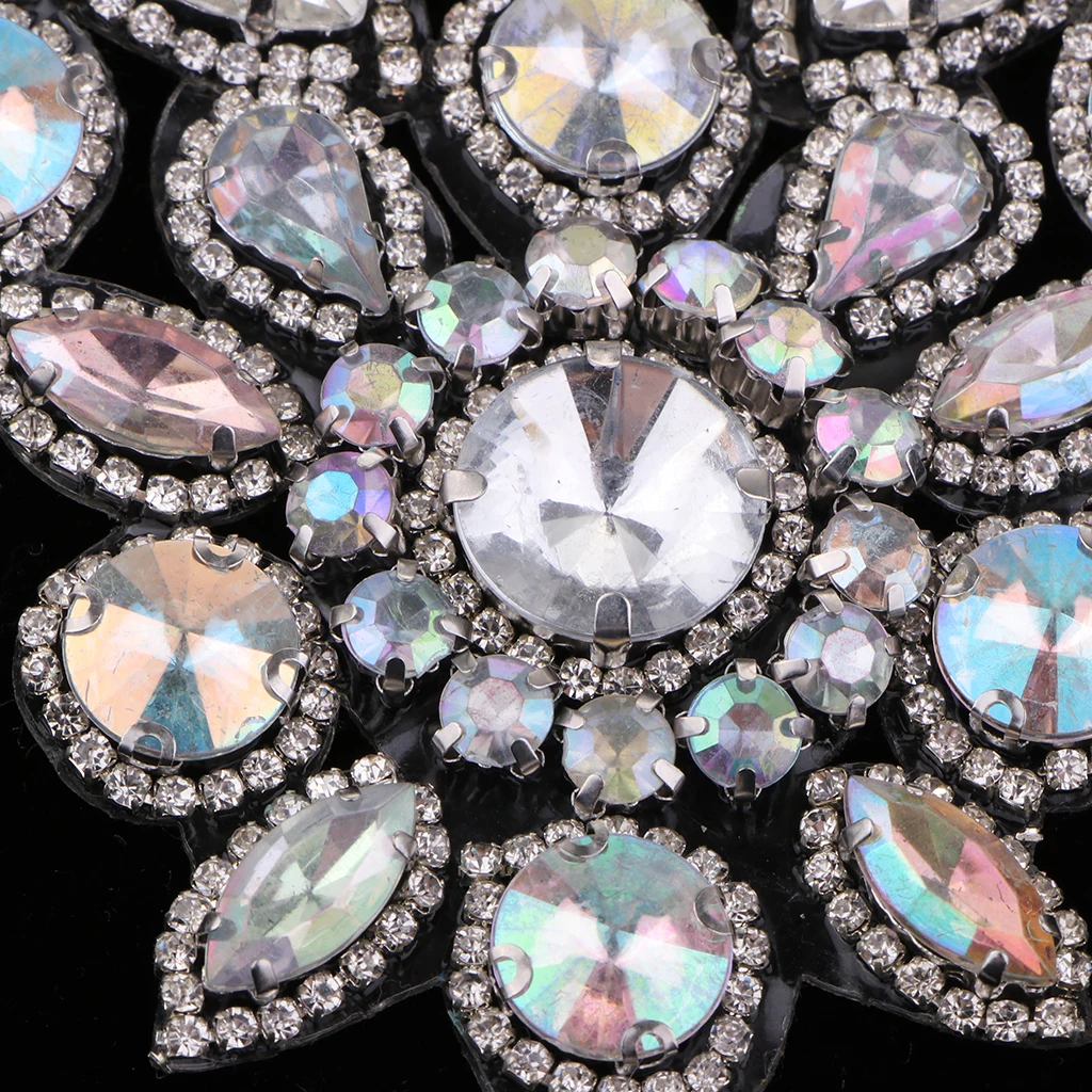 Серебряная AB пришивная отделка из страз с железными бусинами и аппликацией для