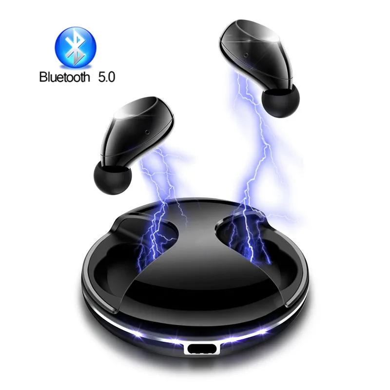 Мини Bluetooth наушники СПЦ стерео Беспроводной спортивные Шум отмена LED НЛО дизайн