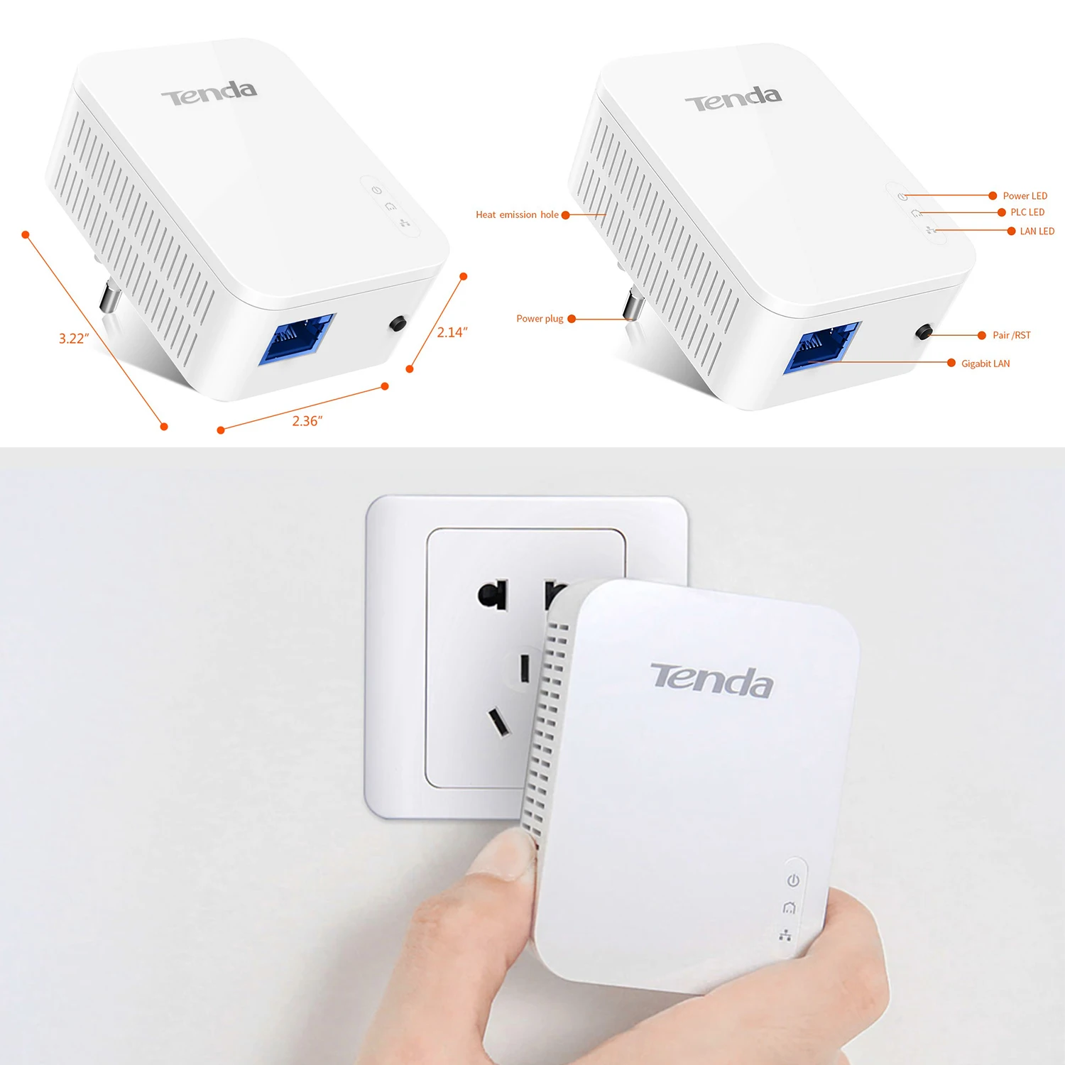 1 пара Tenda PH3 1000 Мбит/с сетевой адаптер Powerline Gigabit AV1000 Ethernet PLC адаптеры Высокая