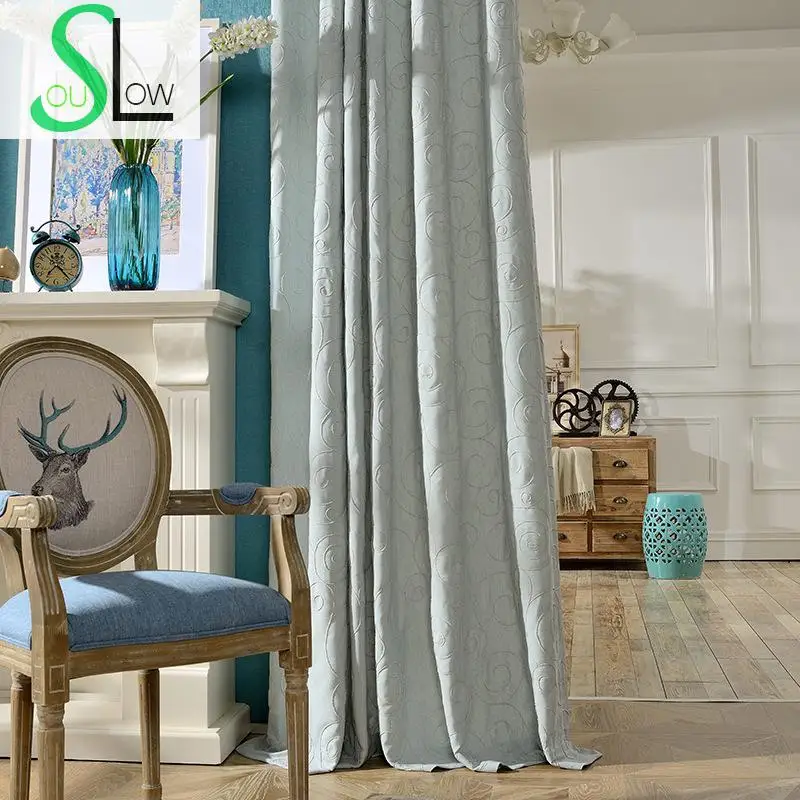 Занавеска из хлопка Slow Soul с синим крючком Современная штора вышивкой цветочной для гостиной детской