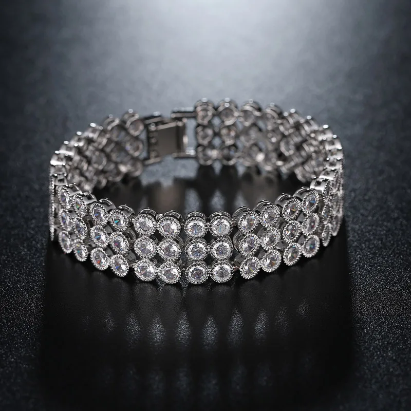 ZuanLiFang Fashion Bracelet High Quality Round Multicolor Cubic Zirconia Wide for Women Three Row CZ Stone Bangle | Украшения и