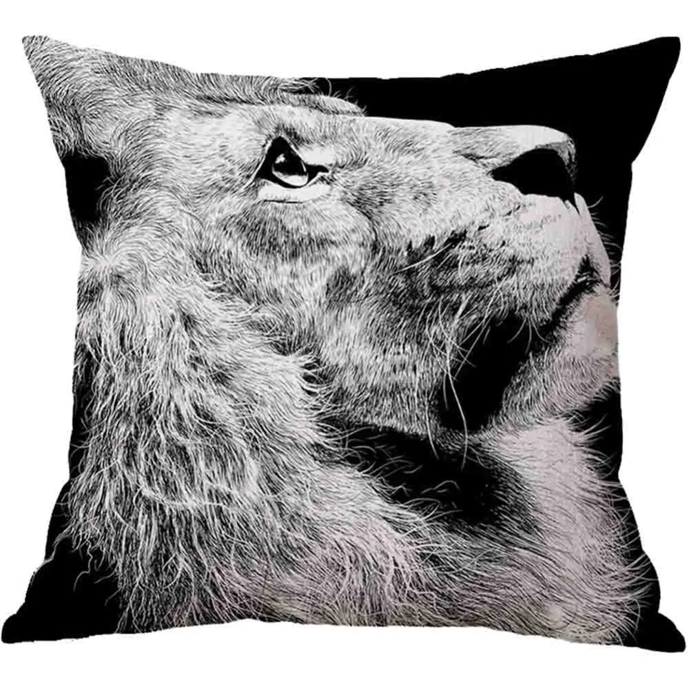 

Black & White Animal Lion Tiger Elephant Throw Pillow Case Sofa Bed Cushion Cover Home Decor 45cm 3D Digital Printed Pillowcase