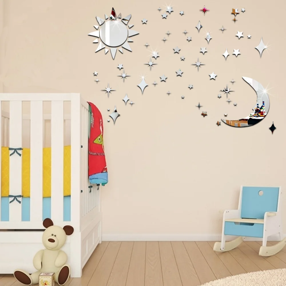 Sun Moon Stars DIY 3D environmental acrylic mirror wall sticker for home art decoration | Дом и сад