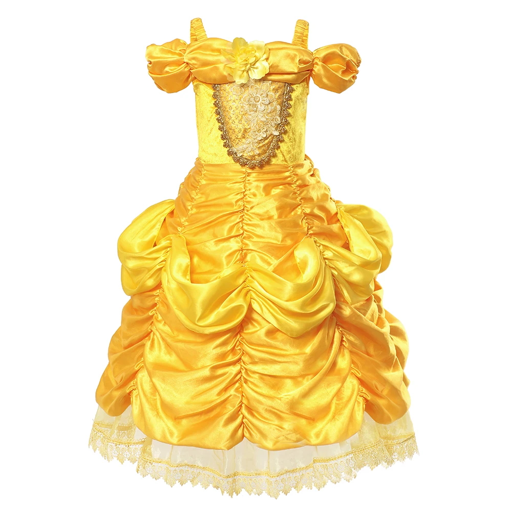 PaMaBa Deluxe Belle Принцесса Карнавальный костюм для детей с открытыми плечами сказочное платье Красавица и Чудовище бальное платье для девочек вечерние платья