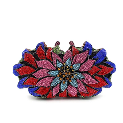 Женский металлический клатч с золотым цветком отверстиями кристаллами для