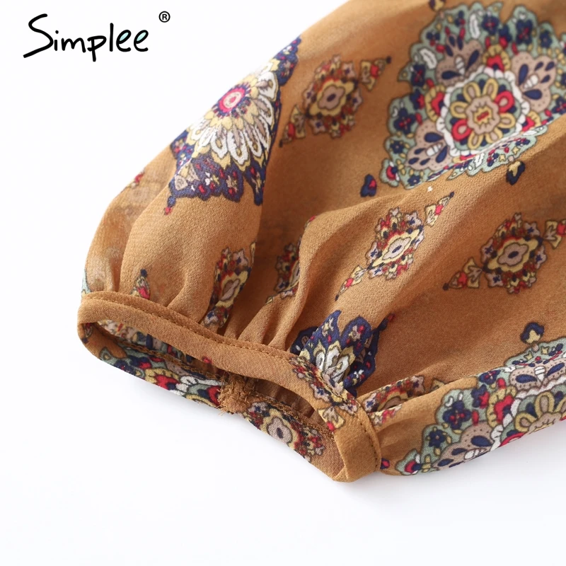 Женская шифоновая блузка Simplee с принтом рубашка глубоким треугольным вырезом