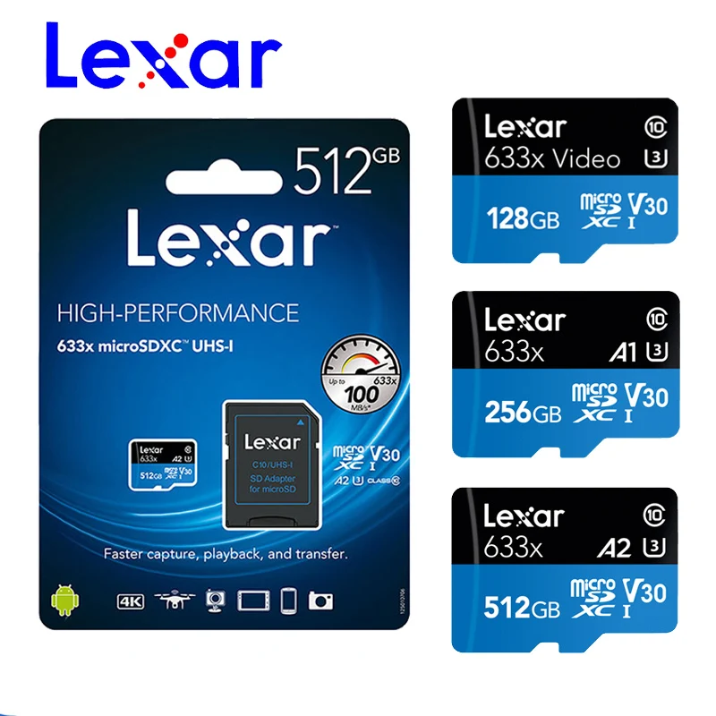 Карта памяти Lexar Micro SD 633X 512 ГБ 256 128 Гб 64 32 SDHC SDXC класс 10 C10 UHS-1 TF/sd карты Транс Flash 4K