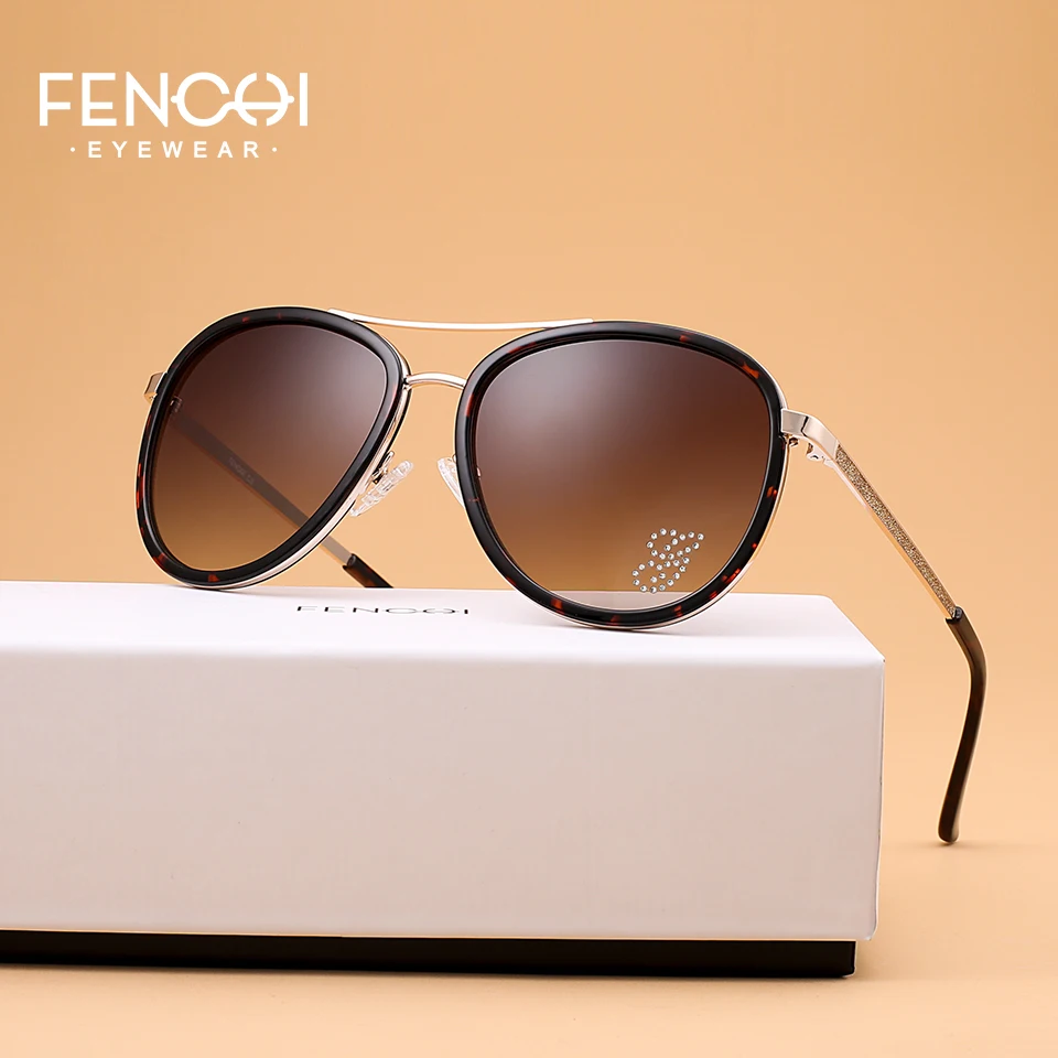 Солнцезащитные очки женские FENCHI Круглые металлические с бриллиантами