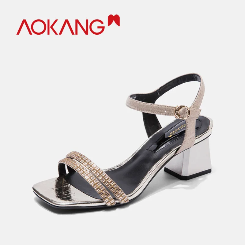 Босоножки женские AOKANG на высоком квадратном каблуке с ремешком пряжкой летние 2019