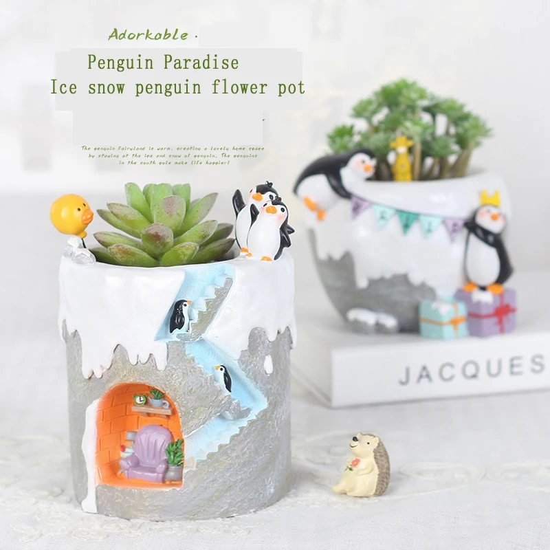 Креативный смоляный милый мультяшный ледяной Снежный Пингвин цветочный горшок