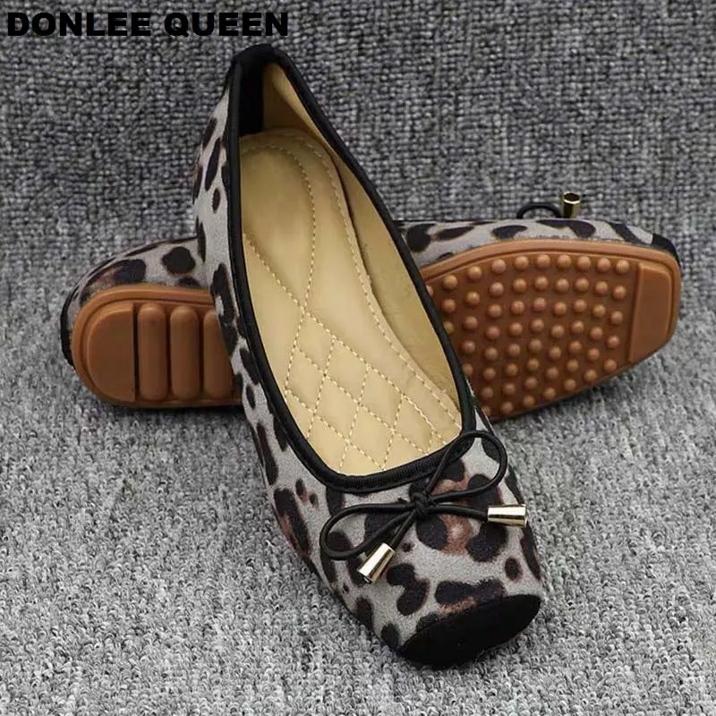 Туфли DONLEE QUEEN женские леопардовые балетки на плоской подошве квадратный носок