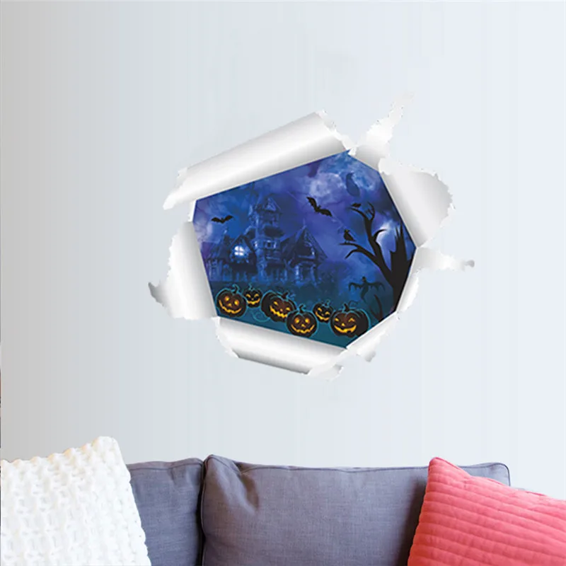 Украшения для Хеллоуина фонарь тыква летучая мышь настенные наклейки гостиной 3d