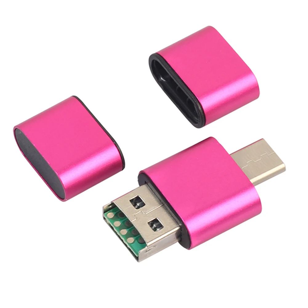 USB OTG адаптер 2 в 1 USB 2,0 Micro USB адаптер типа OTG C конвертер Поддержка 128 ГБ TF кард-ридер телефонные адаптеры - Цвет: Hot Pink