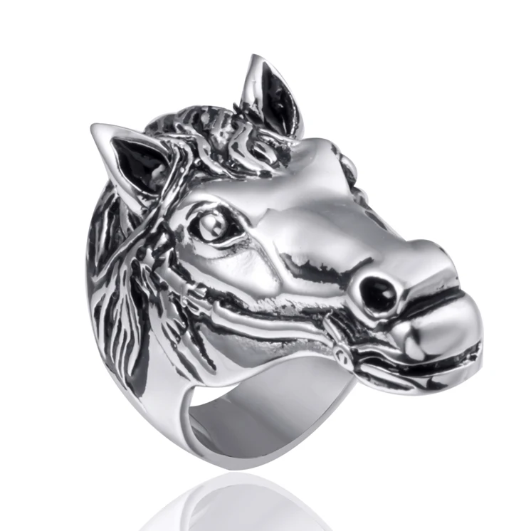 

Mens Stainless Steel Ring Horse head Animal Biker Wholesale Jewelry