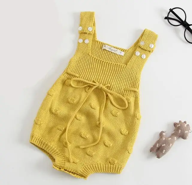B83H35 Yellow Милый Вязаный комбинезон с кроликом, детские зимние комбинезоны без рукавов для маленьких девочек, комбинезоны наряд, одежда для малышей, комбинезон для новорожденных - Цвет: B83H35 Yellow