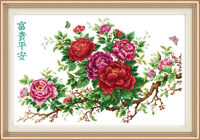 Joy Sunday пион вышивка крестиком H074 14CT 11CT штампованный и Счетный домашний декор богатство честь и мир цветы наборы для вышивки крестиком