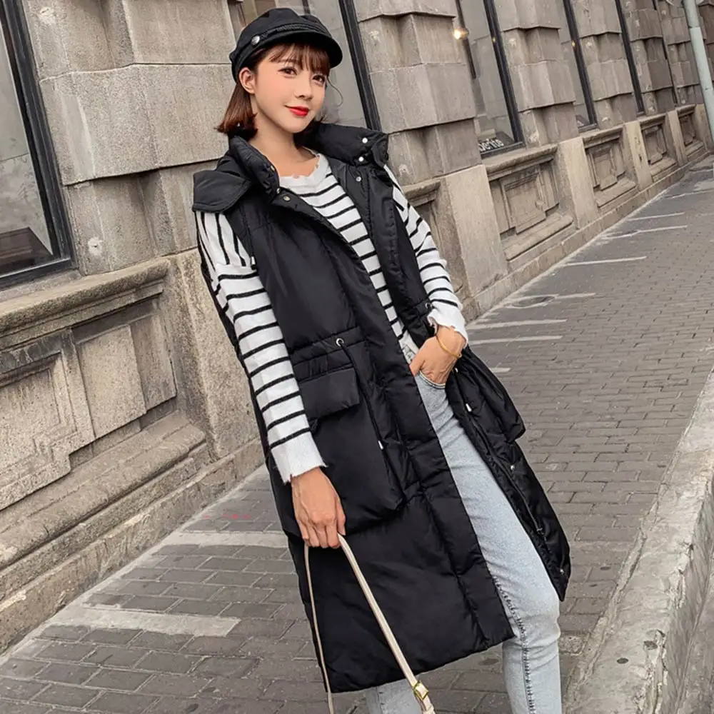 PinkyIsBlack осень зима жилет женский хлопок 2019 длинный модный большой карманы Drawstring