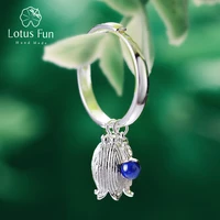 lotus fun real 925 sterling silver natural lapis gemstone creative vintage fine jewelry fresh redbud bell flower rings for women