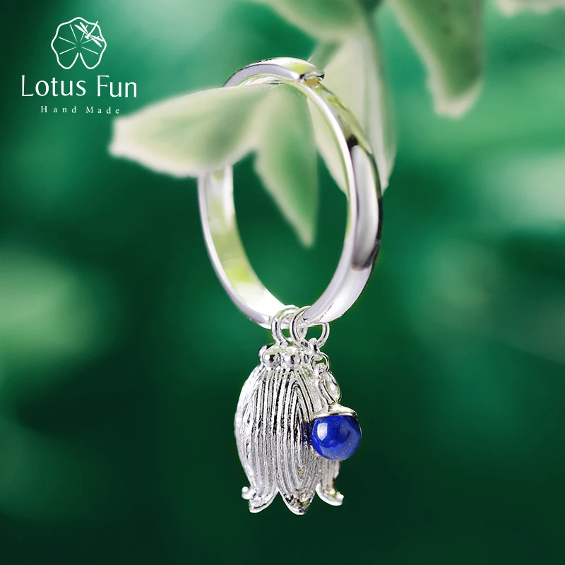 Lotus Fun Настоящее стерлингового серебра 925 природных ляпис драгоценных камней