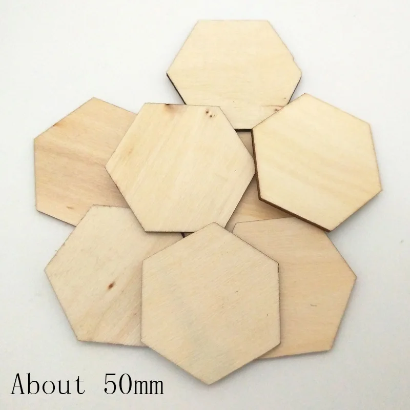 About 50mm WISHMETYOU 50 шт. 10-50 мм деревянный брелок шестиугольные украшения формы для рукоделия украшение, Скрапбукинг DIY украшения вечерние - Цвет: About 50mm