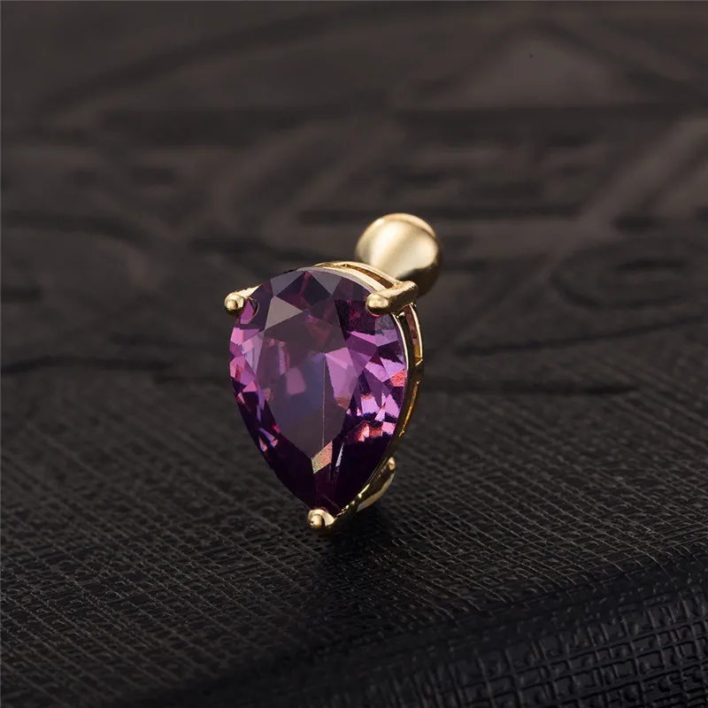 Капли воды розовый/фиолетовый/белый CZ болтаются пупка Бар кольцо позолоченные