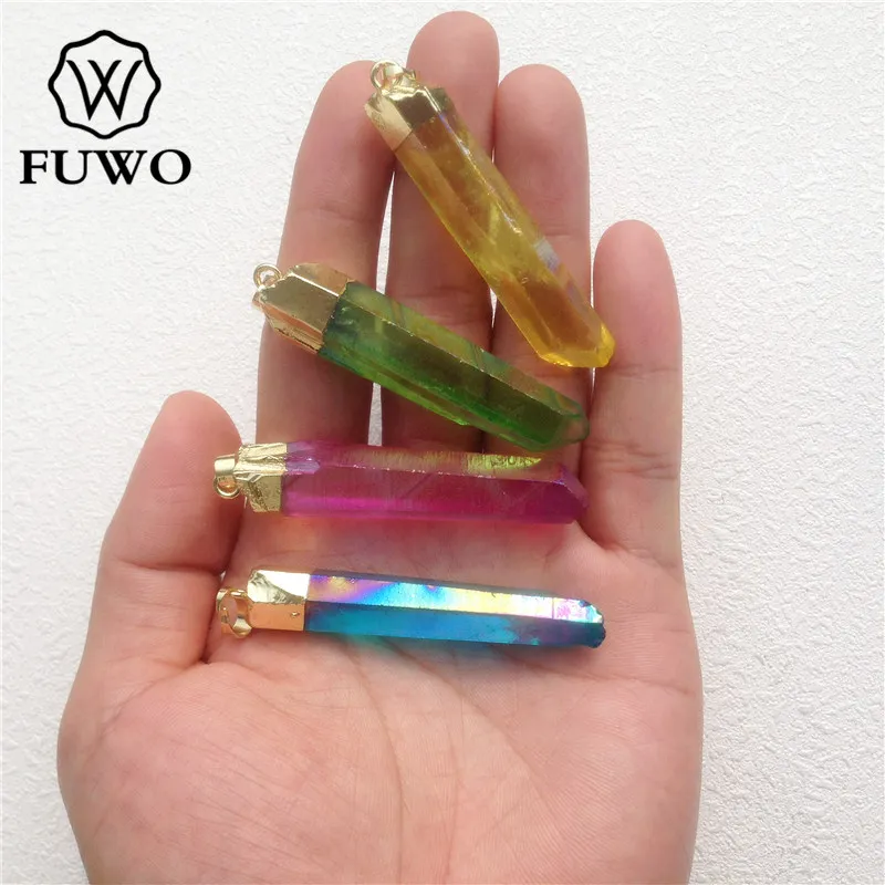 FUWO Aura Хрустальный точечный кулон многоцветный кварц с 24 каратным золотом