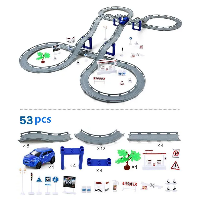 53pcs set DIY электрический гоночный вагон детский поезд трек модель слот игрушка детская Гоночная машина мульти орбита автомобиль Рождественский подарок Пазлы для детей - Цвет: 53pcs set