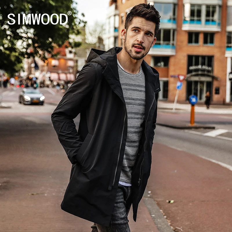 Мужская длинная куртка SIMWOOD демисезонное приталенное пальто 2019 повседневная