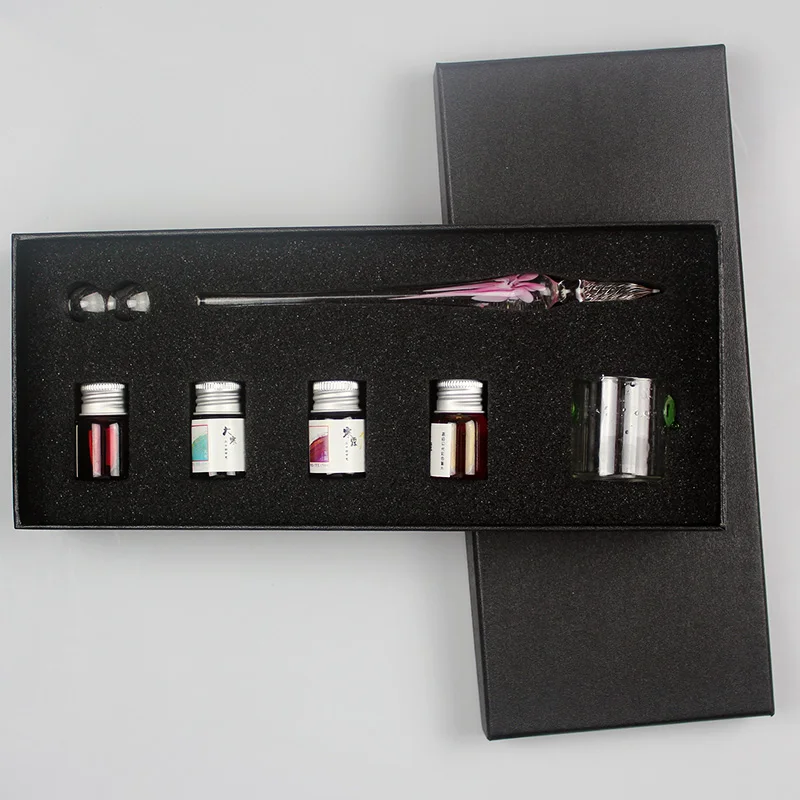 gift box peach red Креативная кристальная стеклянная Dip Ручка художественный шрифт Кристальный гель авторучка набор Изысканная Подарочная коробка товары для рукоделия офисы школьные канцелярские принадлежности - Цвет: gift box peach red