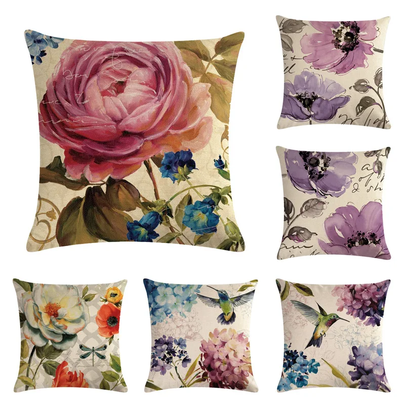 

RUBYLOVE 45*45cm Watercolor Lovely Bird And Flower Cushion Sleeve Sofa Car Pillowcase Home Decor