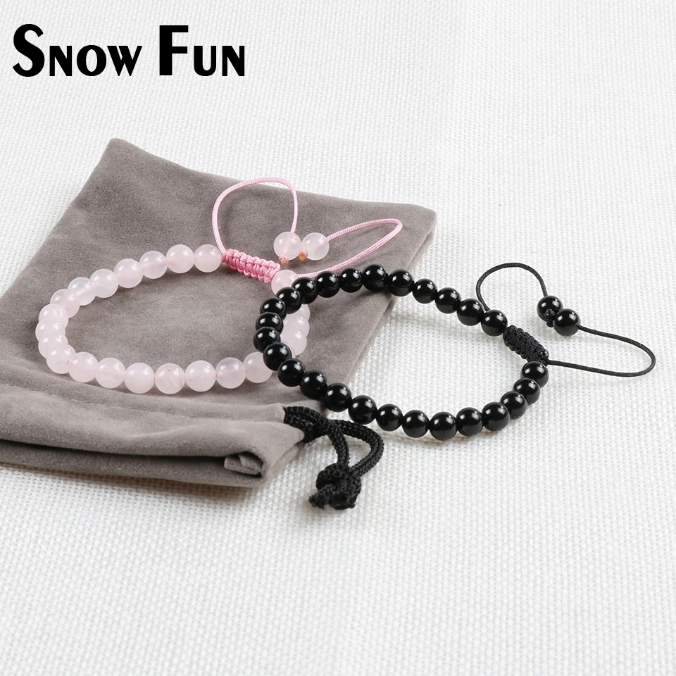 Snow Fun 6 мм черный Агат Бусы Плетеный веревочный браслет для женщин и мужчин