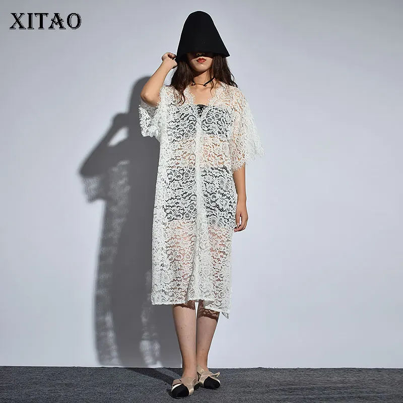 Женское ажурное Прозрачное платье XITAO длинное кружевное повседневное тонкое