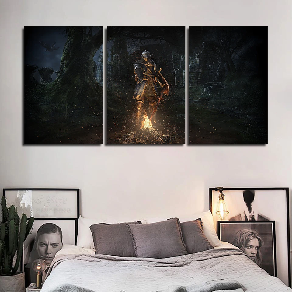 3 Панели Темные души игра холст меч печатная живопись гостиная настенная Декор