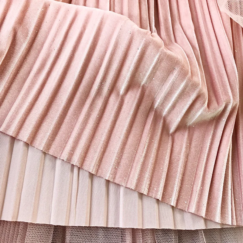 2019 Весна новое поступление сверкающая Золотая Бархатная плиссированная юбка