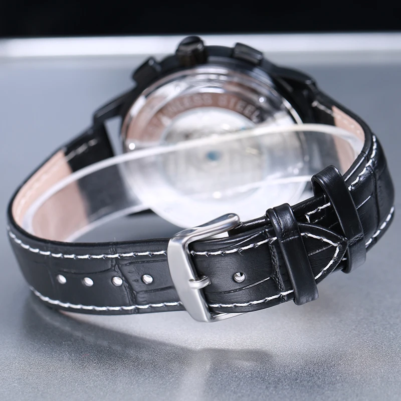 JARAGAR Skeleton Tourbillon Mechanical Watch Men Automatic Classic Rose Gold Leather Wrist Watches Reloj Hombre 2018 | Наручные часы