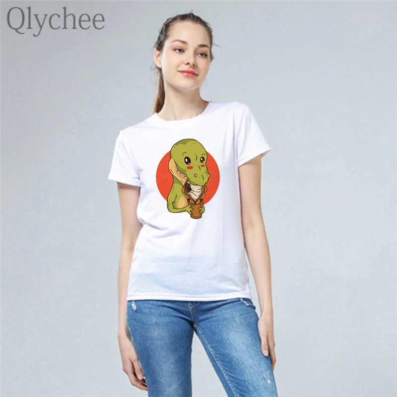 Женская футболка Qlychee Harajuku с принтом животных из мультфильма динозавр белая