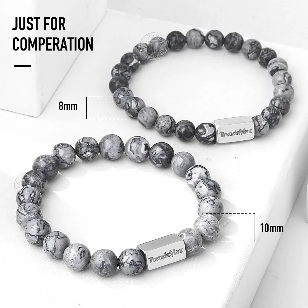 Natural Black Matte Obsidian Bracelet Mens Womens Wristband Beaded Stretch Stainless Steel Chain Bracelet Gem Crystal TBB01109 |