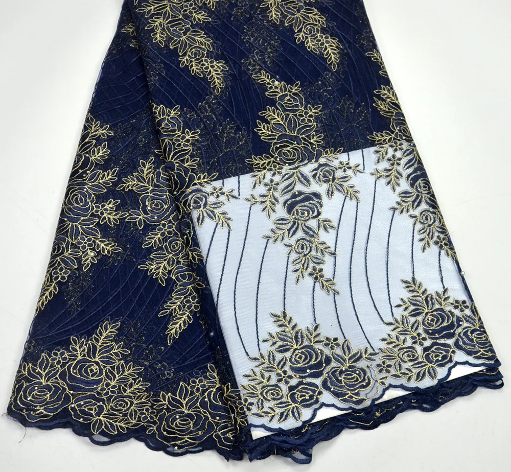 Новинка 100% Швейцарский дизайн темно синий и золотой тюль кружево для африканских
