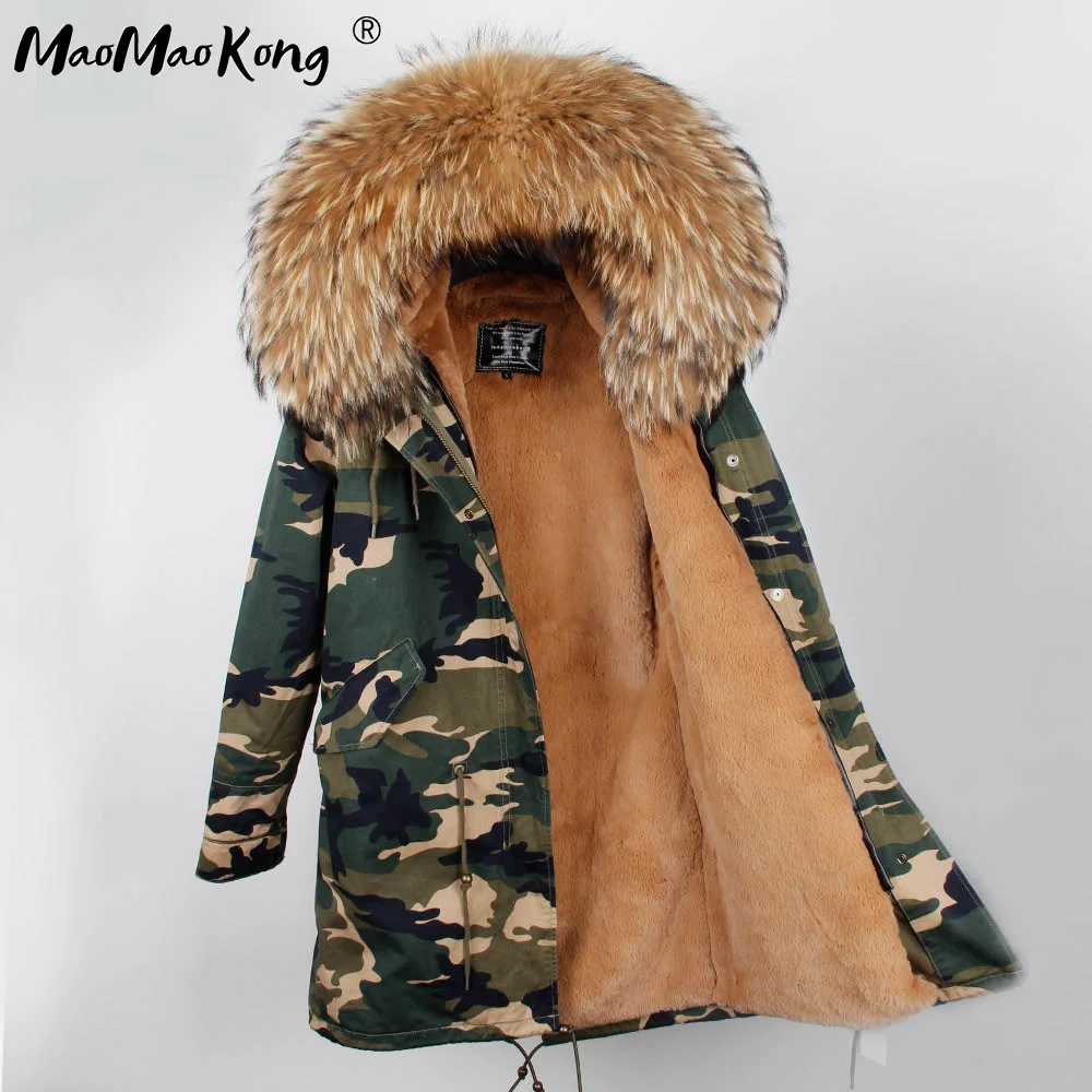 Розовое меховое пальто MAOMAOKONG женское армейское зеленое очень большое из