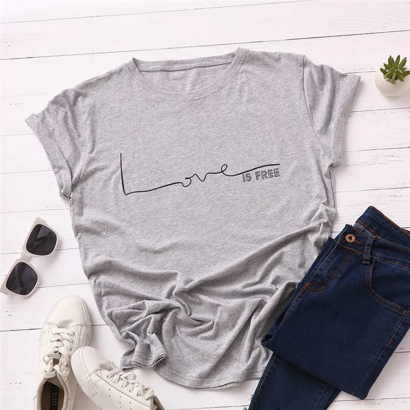 Футболка женская с надписью Love S 5XL хлопок топ круглым вырезом и коротким рукавом