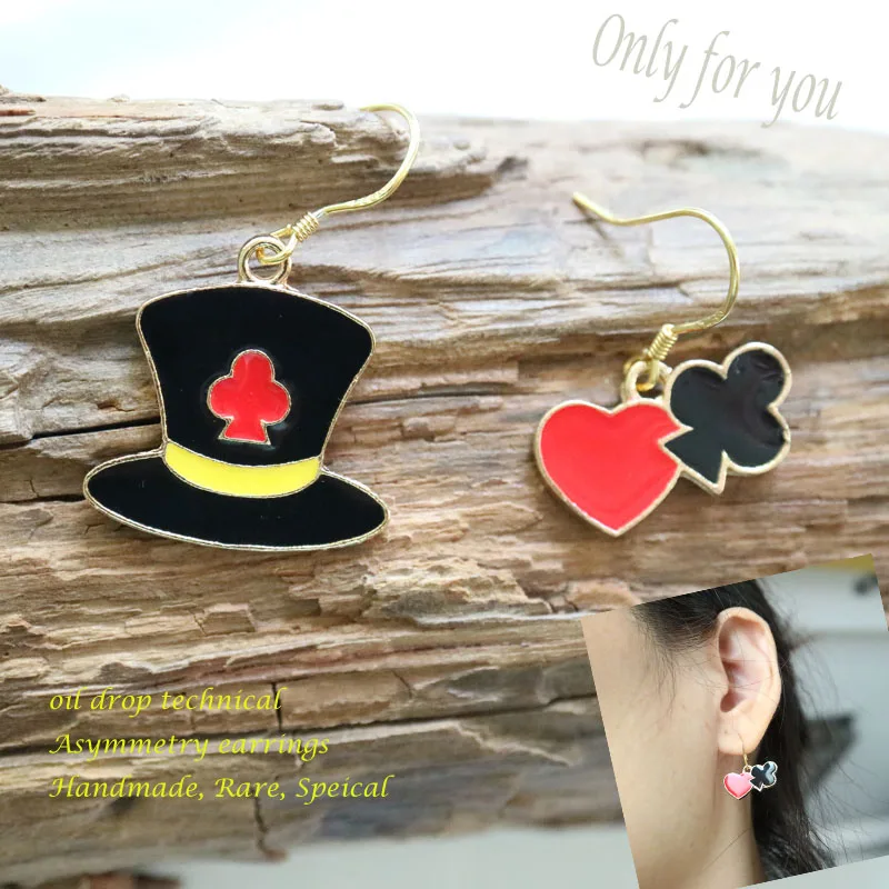 

Fashion original design hat heart earrings for women Asymmetry cute hook earring oil drop jewelry