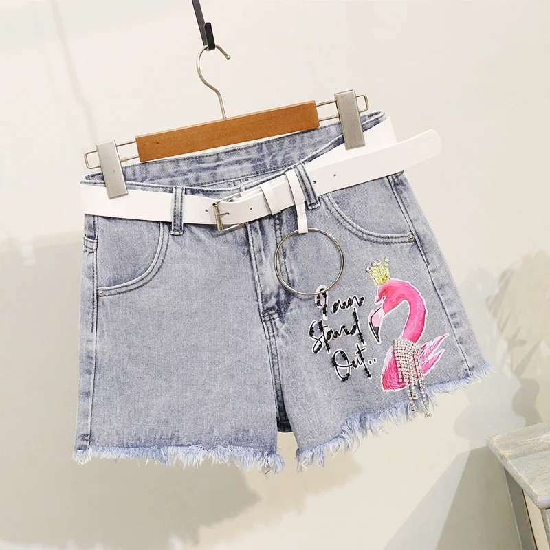 Модная футболка женская летняя новая вышивка Фламинго принт короткий рукав