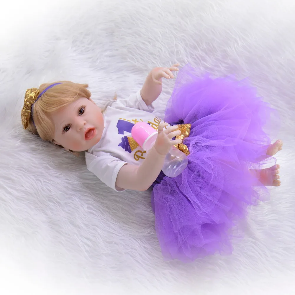 Corpo inteiro силиконовые куклы reborn bebe 23 &quot57c блонд парик живой ребенок новорожденный