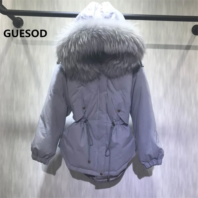 Парка женская зимняя короткая с меховым воротником свободного покроя|real fur collar