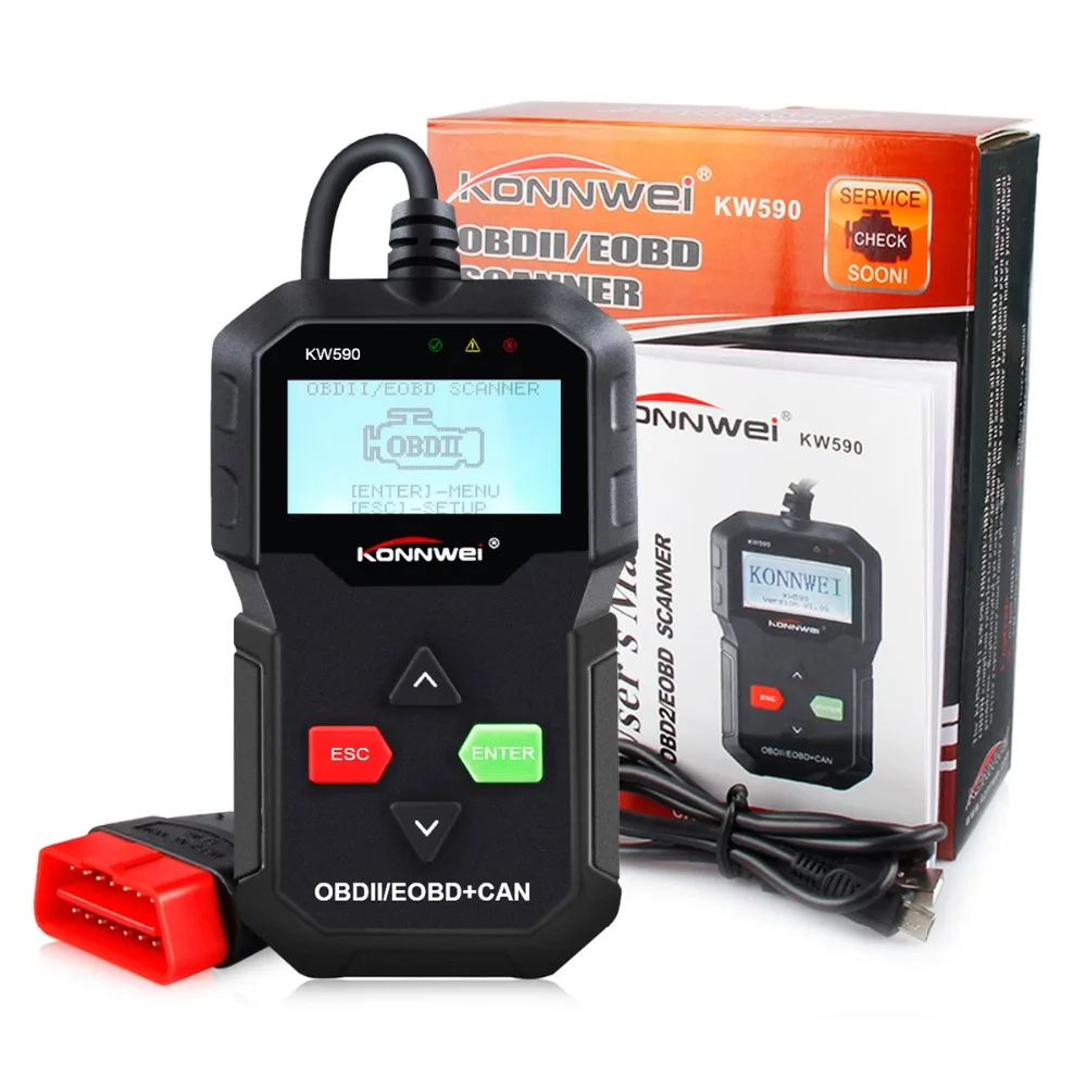 KONNWEI KW590 OBD2 Авто диагностический сканер нескольких языках OBDII код читателя лучше